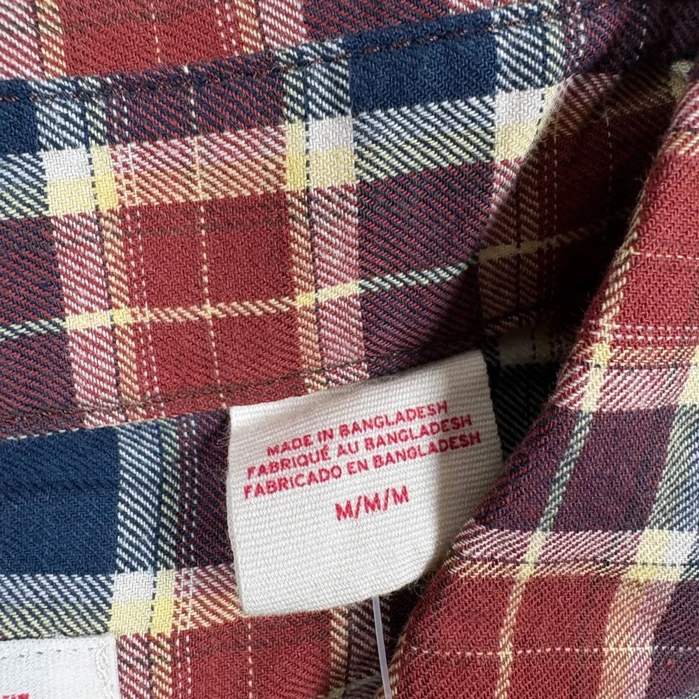 Levis Mens Western Standard Fit Plaid Shirt Burgundy Navy Pearl Snap Size Medium
